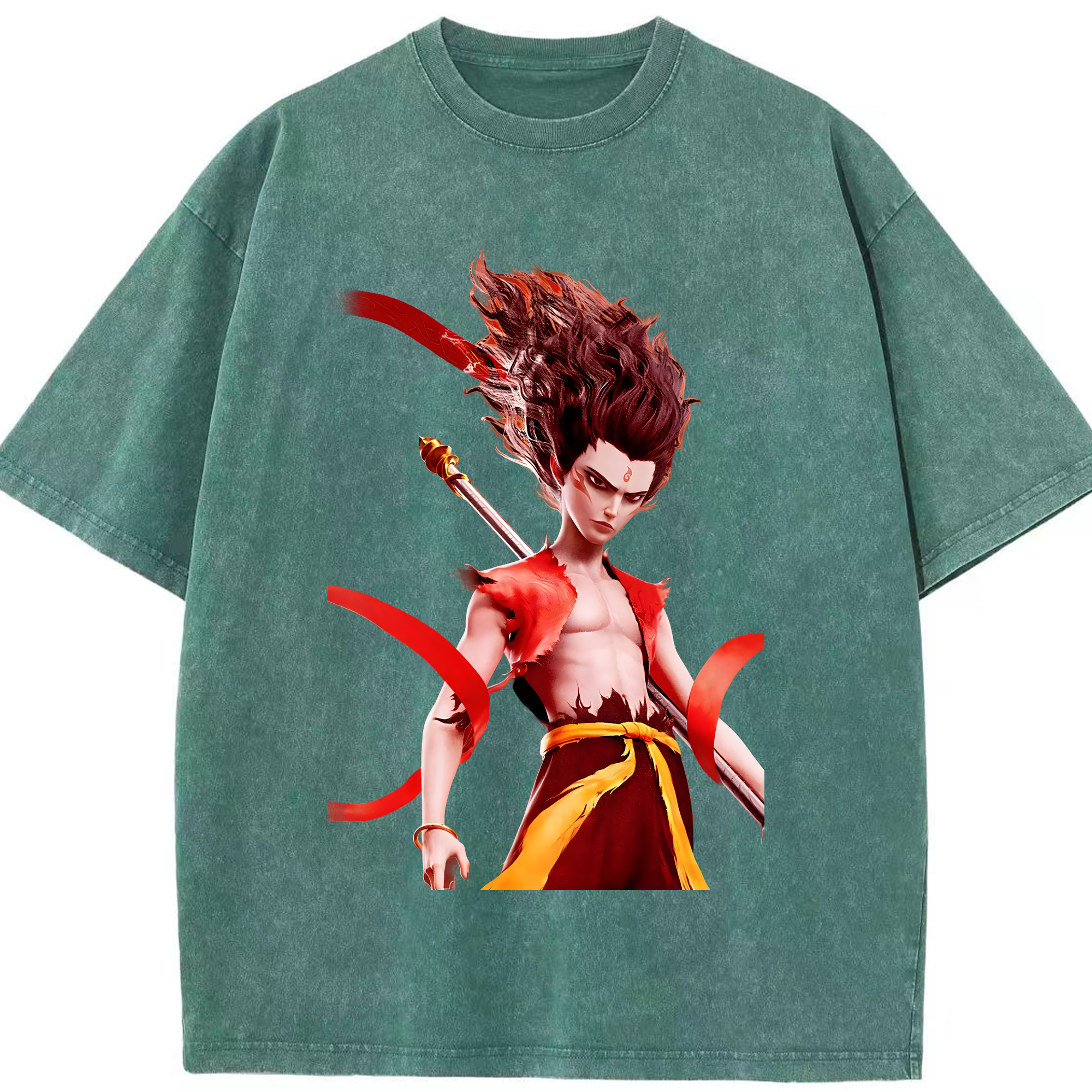 （画像用） Ne Zha 2 ナタ 魔童の大暴れ 綿100% ヴィンテージ風 半袖Tシャツ（フロントプリント）